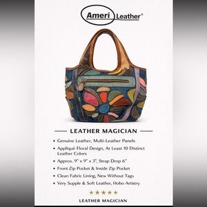 Multicolor Ameri Leather Floral Design Women's Hobo Bag- NWOT